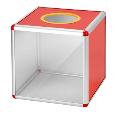 Imagen de QWORK® Caja de lotería transparente 25CM, robusta urna para donaciones con marco aluminio y paneles acrílicos, donaciones, rifas votaciones
