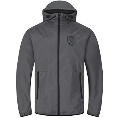 Imagen de West Ham United FC Chaqueta Cortavientos Oficial para Hombre Impermeable Gris Capucha S