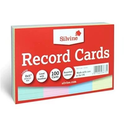 Imagen de Silvine Tarjetas de registro 203 x 127 mm rayadas, 100 unidades, colores surtidos