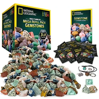 Imagen de National Geographic Kit de Recambio para Vaso Roca, Piedras Preciosas 3 Libras 9 variedades, Incluyendo Ojo Tigre, Amatista y Cuarzo, 4 Grados Grano, Cierres joyería