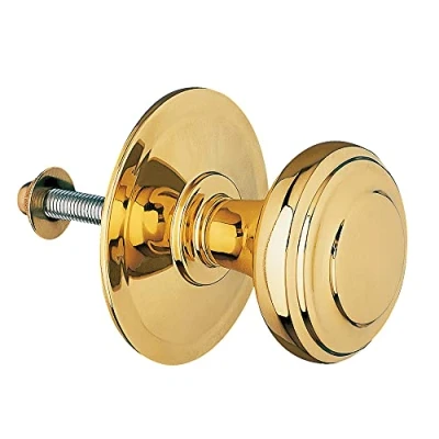 Imagen de Amig Pomo Mod. 15 Dorado de Latón Macizo Tallado con Acabado Pulido para Puertas Exteriores Entrada Diámetro Tirador Ø70 mm · Altura 77 Incluye Tornillo y Tuerca Fijación