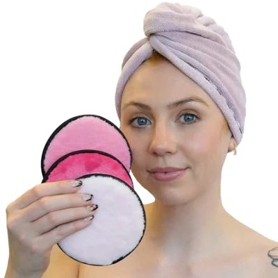 Imagen de TRIXES Almohadillas desmaquillantes reutilizables de microfibra, 3 unidades, color rosa