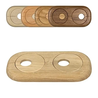 Imagen de Roseta doble para tuberias de calefaccion, distancia variable entre tubos, diferentes maderas y tamaños, embellecedor, cubre tubos radiador, tapa (19mm, roble crudo)