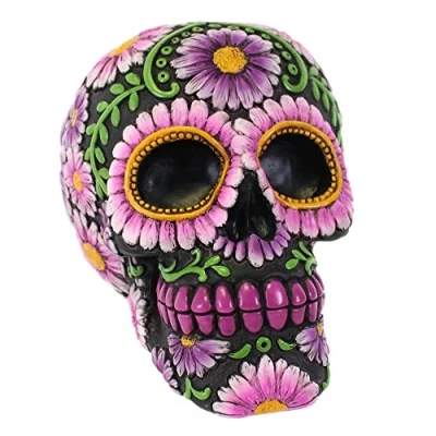 Imagen de Jones Home and Gift Alcancía de golosinas Calavera Morada con Flores.