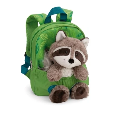 Imagen de NICI Mochila 21x26cm con mapache de peluche 25cm verde juguete suave y desmontable Bolsa jardín infantil felpa para niños niñas 61745