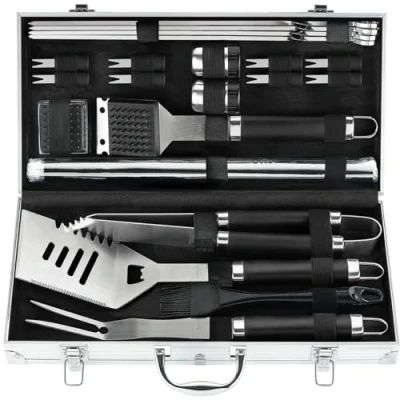 Imagen de POLIGO 21PCS Set Barbacoa Utensilios Parrilla Acero Inoxidable con Estera Completo Regalos Kit Accesorios Herramienta para Hombres