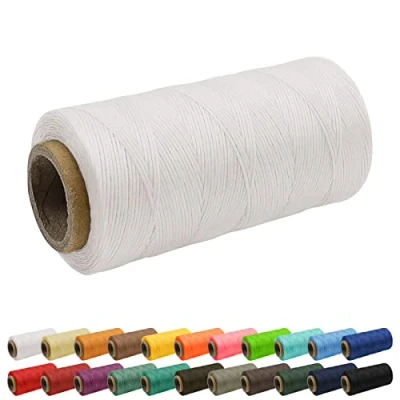 Imagen de Uiopa hilo encerado de 1 mm, coser cuero plano 150D 260 m, a mano, cordón para manualidades cuero, encuadernación, reparación zapatos, blanco