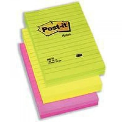 Imagen de Post It 660 N Pack de 6 bloc notas adhesivas, 102 x 152 mm, color multicolor, (amarillo / rosa verde)