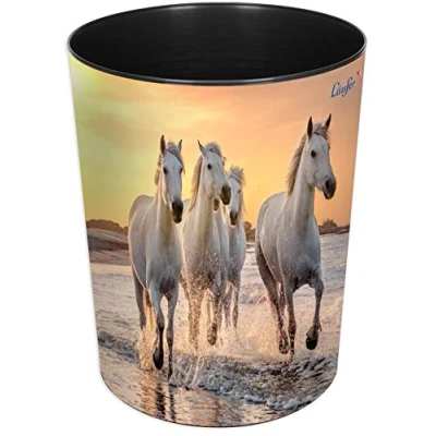 Imagen de Läufer 26666 Papelera de 13 litros, diseño caballos en la playa, perfecto para habitación los niños, plástico resistente