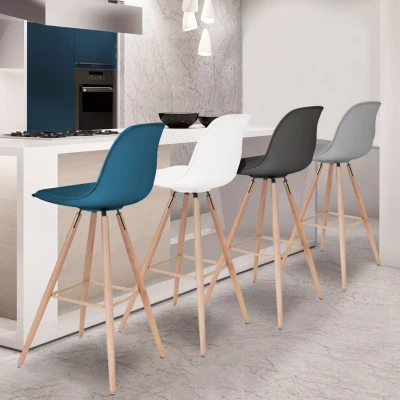 Imagen de IDMarket Juego de 4 taburetes bar SARA Mix Color gris oscuro, claro, blanco y azul pato