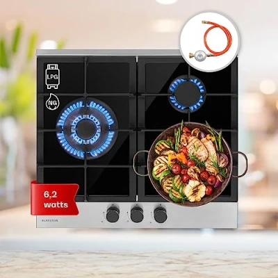Imagen de Klarstein Encimera Cocina de Gas, 3 Quemadores, Placa Portatil 6.3KW, Wok Acero Inoxidable, Fuegos, para Camping