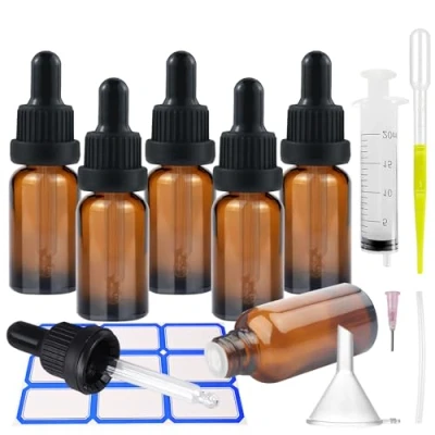 Imagen de Impoditiongs 6Pcs Ambar Frasco Cuentagotas Cristal 10ml, Botellas con Pipeta Cristal, Embudo y Gotero, para uso en aceites esenciales aromaterapia (Marrón)