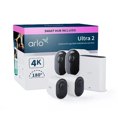 Imagen de Arlo Ultra 2 Camara de Vigilancia WiFi Exterior 4K, Interior, Sensor Movimiento, Alarmas Para Casa, Visión Nocturna Color, Prueba Secure Incluida , Cámaras, Blancas