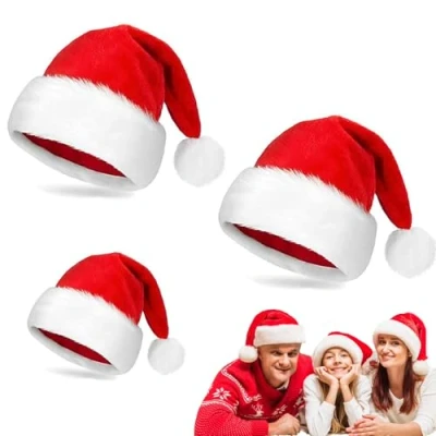 Imagen de 3 Pcs Gorro De Papa Noel, Rojo Sombrero Papá Noel,Rojo Santa Para Adultos, Claus Felpa Suave Navidad Año Nuevo Fiestas Vacaciones