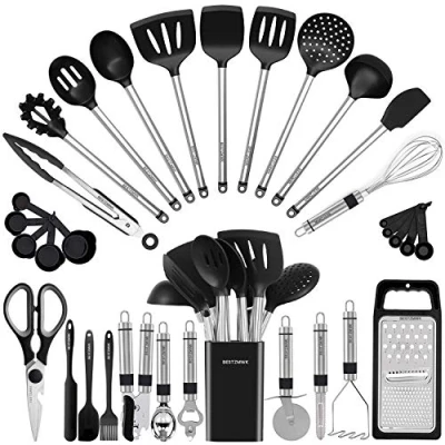 Imagen de juego de utensilios cocina, cocina silicona, 33 y cucharas para antiadherentes, espátulas silicona acero inoxidable, las