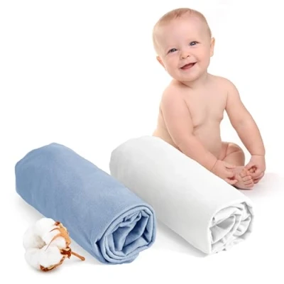 Imagen de Dreamzie Juego de 2 Sabanas Cuna 60x120 Algodon Ajustables Oeko Tex Certificado Blanco Y Azul Sabana Bajera 100% Jersey