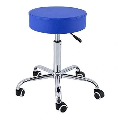 Imagen de QUIRUMED Taburete Base cromada 5 Ruedas, Acero, Color Azul, Tapizado en Polipiel, Relleno de Alta Densidad, Ligero, Regulable Altura, hasta 150 kg