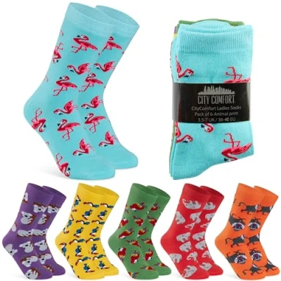 Imagen de CityComfort Calcetines de Pantorrilla para Mujer, Set 6 o 12 Unidades (Multi Animal Pack)