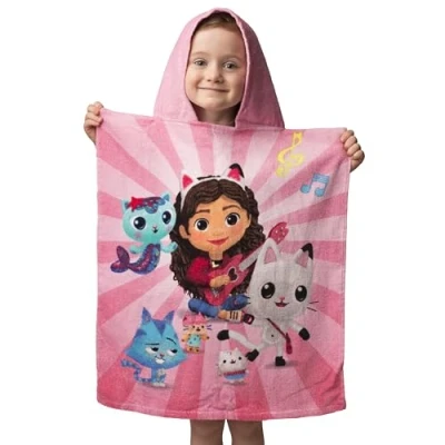 Imagen de Jerry Fabrics poncho de casa muñecas Gabby para niños 100% algodón 115 x 50 cm Toalla baño playa pata pandy Mercat Cakey gato hada regalo niñas pequeños