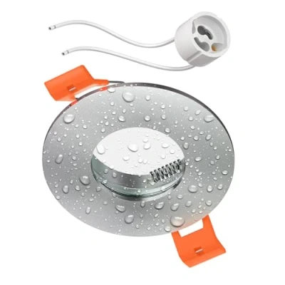 Imagen de ledscom.de Marco empotrable en el techo ERID, resistente a la humedad, baño, IP44, redondo, aluminio mate (GU10/MR16/GU5,3/50mm) incl. toma GU10