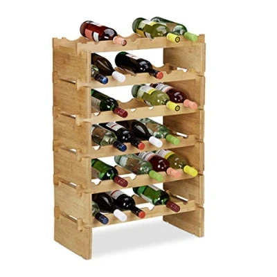 Imagen de Relaxdays Botellero Vino Apilable hasta 36 Botellas, Bambú, Marrón, 6 Niveles