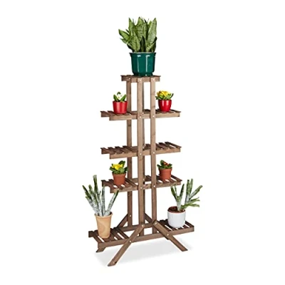 Imagen de Relaxdays Soporte Plantas para Interior 5 Niveles, Madera, Marrón oscuro, 142,5 x 83 28,5 cm