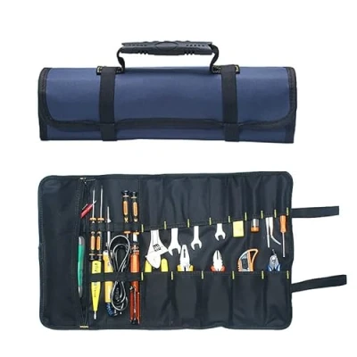 Imagen de Maso Oxford 600D Bolsa de herramientas portátil con 22 bolsillos para guardar fácilmente y portátil, ideal manualidades, bricolaje, reparadores, color negro