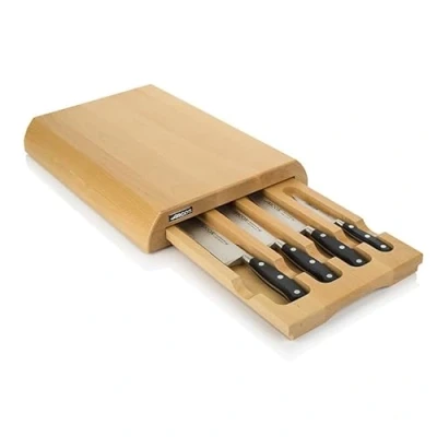 Imagen de Arcos Serie Riviera Juego de Cuchillos 4 piezas para cajón Hoja Acero Inoxidable Forjado NITRUM Mango Polioximetileno (POM) Cajonera Madera Color Marrón