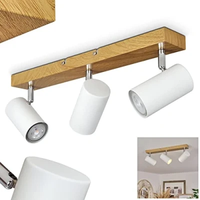 Imagen de hofstein lámpara de techo Javel, moderna metal en blanco/óptica madera/colores cromados, con focos ajustables, 3 llamas, x GU10, sin bombilla(s)