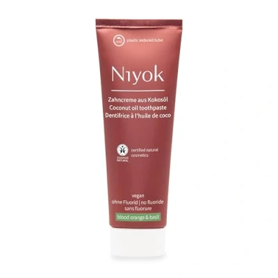 Imagen de Niyok® Pasta de dientes aceite coco orgánico &quot;naranja sanguina y albahaca&quot; (75 ml) natural para blancos Cuidado intensivo frescura Protege las encías Sin flúor