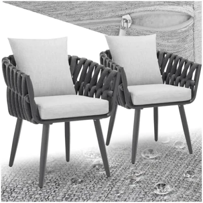 Imagen de TecTake® Set 2X Sillas de Jardín con Diseño Cuerda, Terraza en Aluminio, Cojín Asiento y Respaldo, Fundas Extraíbles Repelentes al Agua, Patas Ajustables, Resistentes a Intemperie