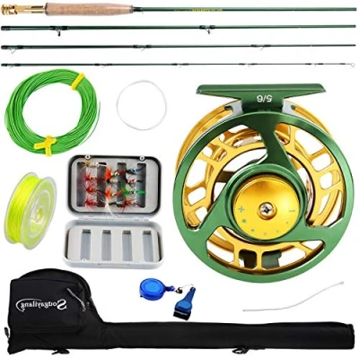 Imagen de Sougayilang Combo de carrete caña pescar con mosca ligera y portátil mosca, paquete completo inicio pesca (verde)