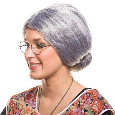 Imagen de Abuela Peluca Moño Gris Disfraz Fiesta Carnaval Accesorio