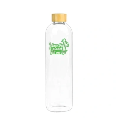 Imagen de Botella de Agua Cristal 1,5 L 1500 ML con Tapa Bambú Vidrio Borosilicato Ecológica Reciclable Reutilizable Libre Tóxicos sin BPA