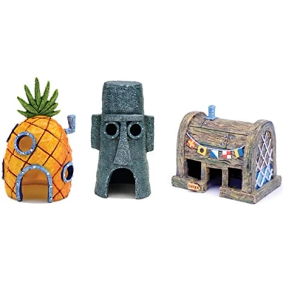 Imagen de Penn Plax Spongebob Squarepants Paquete de Adornos para Acuario 3 Piezas con Licencia Oficial: casa piña Bob Esponja, hogar la Isla Pascua Calamardo y el Cangrejo Krusty