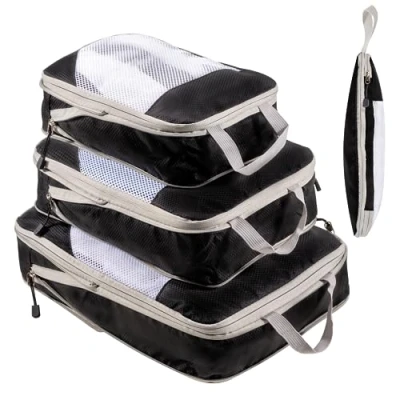 Imagen de Organizador Maleta de Viaje, Compression Packing Cubes Expandibles Equipaje Impermeable Cubos Embalaje, Negro 3 Piezas