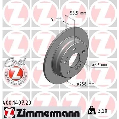 Imagen de ZIMMERMANN COAT Z 400.1407.20 Disco de freno 258 9 7/5 5 112 macizo revestido MERCEDES BENZ: Clase E Berlina, W124 190