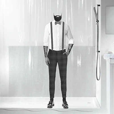 Imagen de Spirella 180 x 200, Negro colección Dandy, Cortina de Ducha Textil, 100% Polyester, PEVA