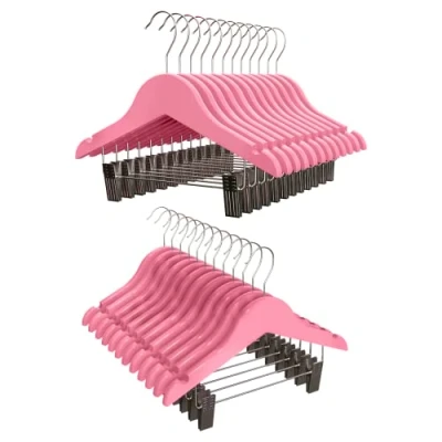 Imagen de COM FORT HOUSE Percha Madera Cadete con Pinzas Infantil Color Rosa de Arce Muescas Antideslizantes 30 x 1.2 22 cm Pack 24 Unidades