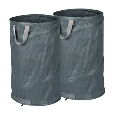 Imagen de Relaxdays Bolsas Jardín, Auto desplegables, Set2, 120L, Sacos Hojas PopUp, Asas, Resistentes Rayos UV, Impermeable, Gris