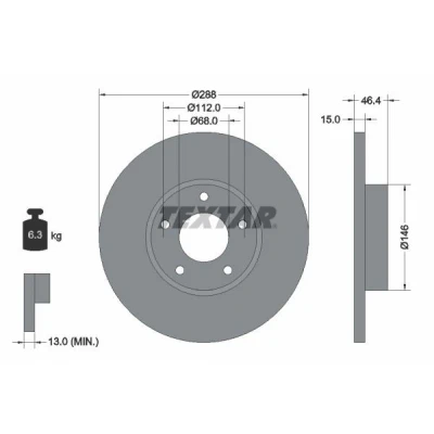 Imagen de TEXTAR PRO+ 92057405 Disco de freno 288 15 05/05 112 macizo revestido altamente carbonizado sin perno sujeción rueda, buje rueda
