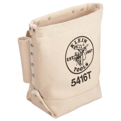 Imagen de Klein Tools 5416T Bolsa pequeña para almacenamiento de pernos con trabillas pasador toro, conexión bucle túnel cinturón, herramientas 5416T, crema, 10 pulgadas