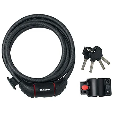 Imagen de Master Lock 8130EURDPRO Candado, Cable Llave Flexible Montaje Exterior, óptimo para Bicicleta, Monopatín, Paseante, Cortacésped y Otro Equipo, Unisex, Negro, 1.8 m