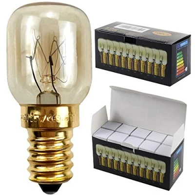 Imagen de Pack de 10 bombillas rosca SES E14, 300 grados, para microondas y horno, luz nocturna, E14 25.00W 240.00V