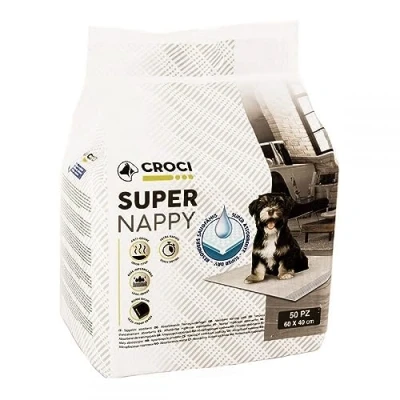 Imagen de Croci Super Nappy Colchonetas Higiénicas Para Perros, Calzoncillos Perros y Mascotas, Pis de Gatos Absorbentes Desechables, Antidesgarro Antiolor, 60 x 40 cm, 50 Piezas