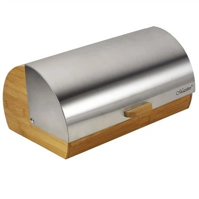 Imagen de Maestro MR 1673 to Pan y Bollería, Bread Box, Diseño Elegante, Inoxidable, Madera/Acero, 37 x 22 17 cm