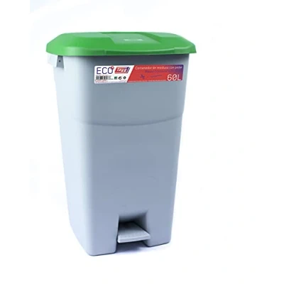 Imagen de Tayg 434037 Contenedor de residuos con Pedal, Base Gris y Tapa Verde, 50 litros