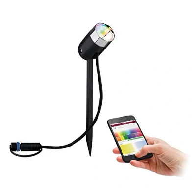 Imagen de Paulmann 94283 Luminaria exterior Plug &amp; Shine LED, foco ZigBee Pike RGBW incl. 1x4,5 W, regulable, IP44, antracita, iluminación para jardín, plástico, blanco cálido 3000 K, 4.5 Spot