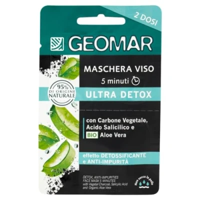 Imagen de GEOMAR Mascarilla Facial Ultra Detox, Efecto Desintoxicante y Antipolución, 5 minutos, 95% de Origen Natural, Dermatológicamente Probada, Fabricada en Italia, 7,5 ml x 2
