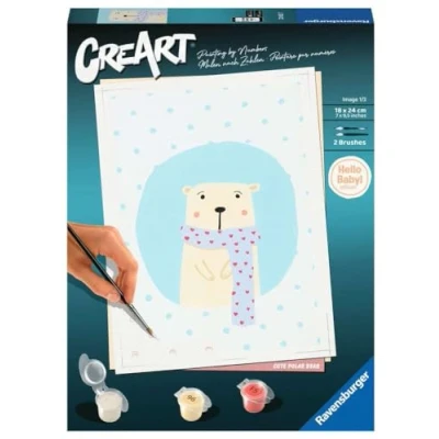 Imagen de Ravensburger Malen Nach Zahlen CreArt Pintura por números Hello Baby: Cute Polar Bear a Partir de 12 años, Color Amarillo, Mittel (23652)